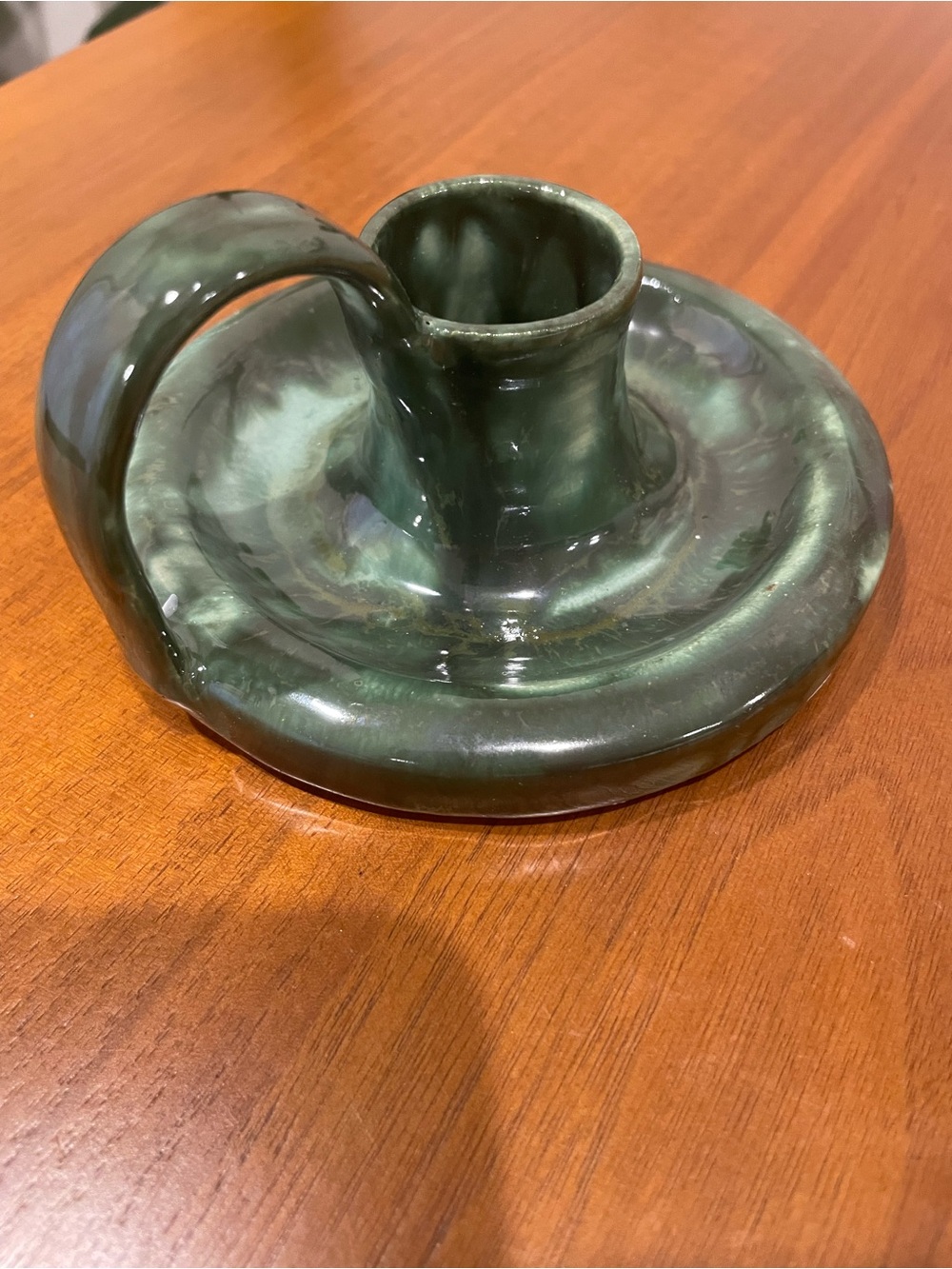 Green Ceramic Chamberstick Candle Holder